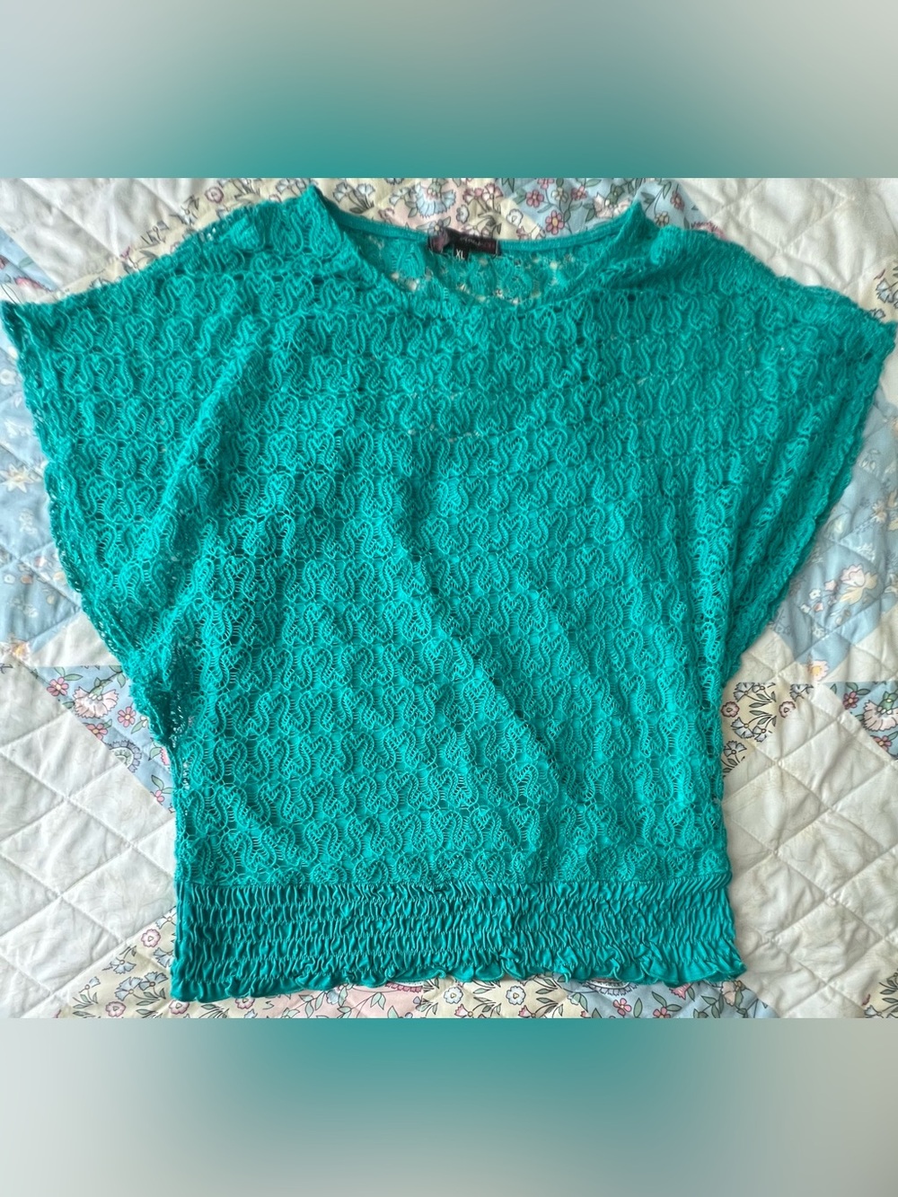 HeartSoul Teal Lace Short Sleeve Women's Top